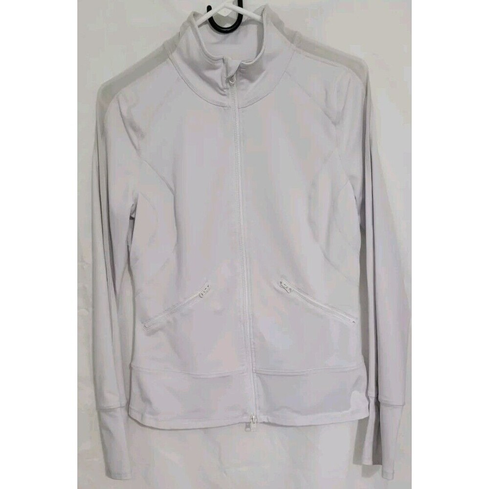 Zella Athletic Jacket Womens White Full Zip Up Activewear Pockets Thumbhole Sz M